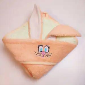 Kapuutsiga vannirätik beebile - oranž jänku