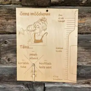 Vineerist tahvel graveeritud teksti ja pildiga "õnne mõõdupuu"