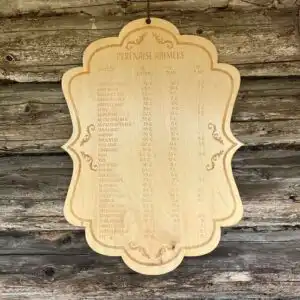 Vineerist tahvel graveeritud teksti ja pildiga "perenaise abimees"