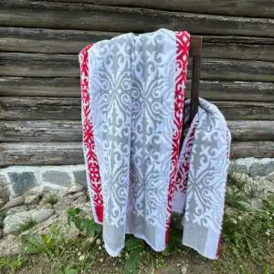 Täiskasvanute baikatekk punase-halli mustriga