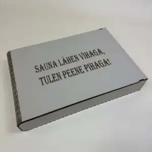 Laserlõigatud kinkekarp rätikule "Sauna lähen vihaga, tulen peene pihaga!"